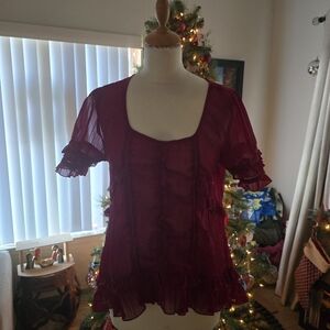 Chic Burgundy Ruffle Blouse